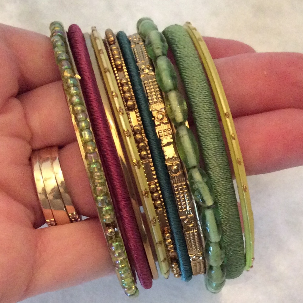 Bangle Bracelet Party in Green Gold Yellow Purple
